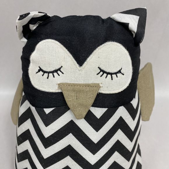 Stuffed OWL Decor Weighted Bean Bag Bottom Black White & Gold Chevron Pattern - Picture 3 of 6